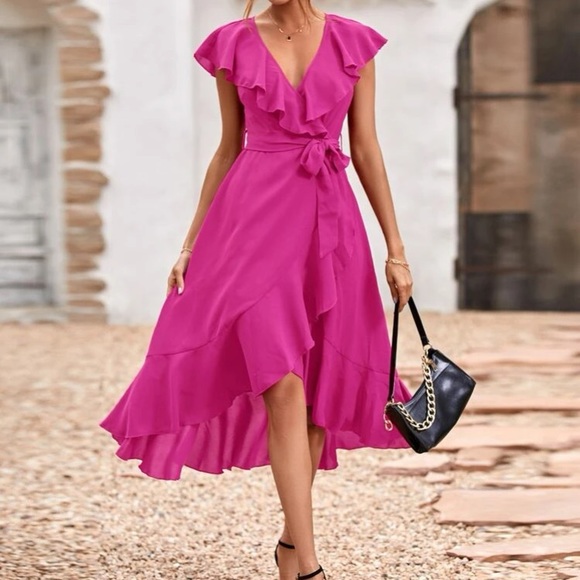 Pink Dvf Ruffle Sleeve High Low Maxi Dress SALONI Vida Ruffled